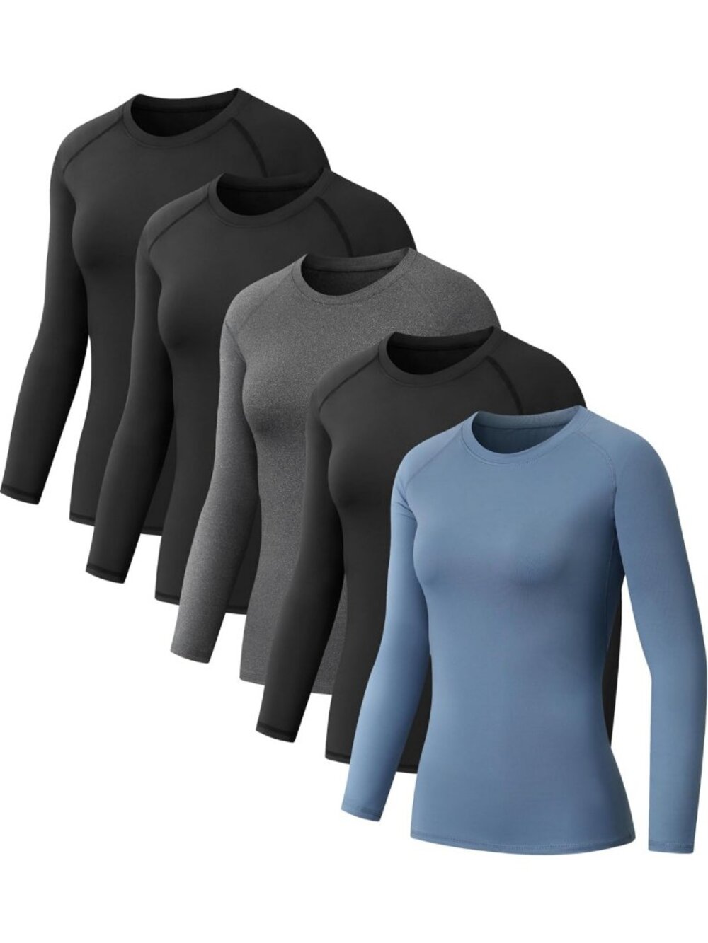 5 Pack Women's Long Sleeve Compression Workout Shirts & Baselayer Tops